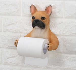Image of a french bulldog toilet roll holder