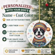 Load image into Gallery viewer, French Bulldog Ornament - Christmas Folk Art Design - Personalize with Photo and Name