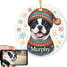 Load image into Gallery viewer, French Bulldog Ornament - Christmas Folk Art Design - Personalize with Photo and Name