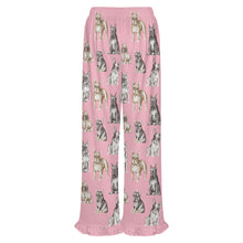 Load image into Gallery viewer, French Bulldog Pajama Pants for Women - Ruffle Hem Design - Watercolor Celebration French Bulldogs-Pajamas-Apparel,Dog Mom Gifts,French Bulldog,Pajamas-16