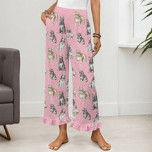 Load image into Gallery viewer, French Bulldog Pajama Pants for Women - Ruffle Hem Design - Watercolor Celebration French Bulldogs-Pajamas-Apparel,Dog Mom Gifts,French Bulldog,Pajamas-17