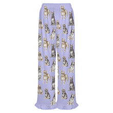 Load image into Gallery viewer, French Bulldog Pajama Pants for Women - Ruffle Hem Design - Watercolor Celebration French Bulldogs-Pajamas-Apparel,Dog Mom Gifts,French Bulldog,Pajamas-20