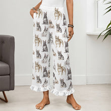 Load image into Gallery viewer, French Bulldog Pajama Pants for Women - Ruffle Hem Design - Watercolor Celebration French Bulldogs-Pajamas-Apparel,Dog Mom Gifts,French Bulldog,Pajamas-7