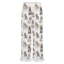 Load image into Gallery viewer, French Bulldog Pajama Pants for Women - Ruffle Hem Design - Watercolor Celebration French Bulldogs-Pajamas-Apparel,Dog Mom Gifts,French Bulldog,Pajamas-8