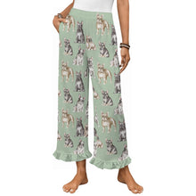 Load image into Gallery viewer, French Bulldog Pajama Pants for Women - Ruffle Hem Design - Watercolor Celebration French Bulldogs-Pajamas-Apparel,Dog Mom Gifts,French Bulldog,Pajamas-Green-S-9