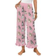 Load image into Gallery viewer, French Bulldog Pajama Pants for Women - Ruffle Hem Design - Watercolor Celebration French Bulldogs-Pajamas-Apparel,Dog Mom Gifts,French Bulldog,Pajamas-Pink-S-14