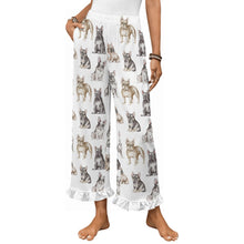 Load image into Gallery viewer, French Bulldog Pajama Pants for Women - Ruffle Hem Design - Watercolor Celebration French Bulldogs-Pajamas-Apparel,Dog Mom Gifts,French Bulldog,Pajamas-White-S-2