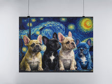 Load image into Gallery viewer, Poster of four French Bulldogs in front of a Starry Night-inspired background