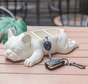 White Frenchie Dreams Multi-Compartment Organizer Statue-Home Decor-Dog Dad Gifts, Dog Mom Gifts, French Bulldog, Home Decor, Statue-White-12