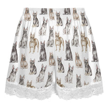 Load image into Gallery viewer, French Bulldog Shorts for Women - Lace Trim Design - Watercolor Celebration French Bulldogs-Pajamas-Apparel,Dog Mom Gifts,French Bulldog,Pajamas-13