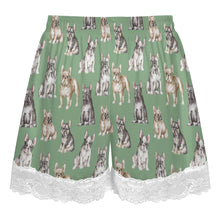 Load image into Gallery viewer, French Bulldog Shorts for Women - Lace Trim Design - Watercolor Celebration French Bulldogs-Pajamas-Apparel,Dog Mom Gifts,French Bulldog,Pajamas-18