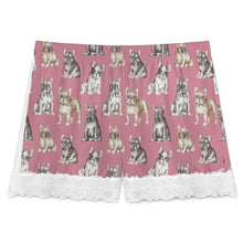 Load image into Gallery viewer, French Bulldog Shorts for Women - Lace Trim Design - Watercolor Celebration French Bulldogs-Pajamas-Apparel,Dog Mom Gifts,French Bulldog,Pajamas-20