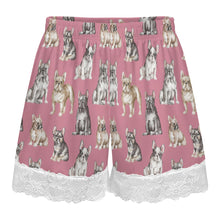 Load image into Gallery viewer, French Bulldog Shorts for Women - Lace Trim Design - Watercolor Celebration French Bulldogs-Pajamas-Apparel,Dog Mom Gifts,French Bulldog,Pajamas-21