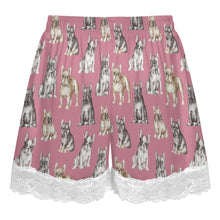 Load image into Gallery viewer, French Bulldog Shorts for Women - Lace Trim Design - Watercolor Celebration French Bulldogs-Pajamas-Apparel,Dog Mom Gifts,French Bulldog,Pajamas-22