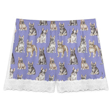 Load image into Gallery viewer, French Bulldog Shorts for Women - Lace Trim Design - Watercolor Celebration French Bulldogs-Pajamas-Apparel,Dog Mom Gifts,French Bulldog,Pajamas-4