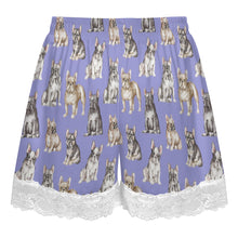 Load image into Gallery viewer, French Bulldog Shorts for Women - Lace Trim Design - Watercolor Celebration French Bulldogs-Pajamas-Apparel,Dog Mom Gifts,French Bulldog,Pajamas-6