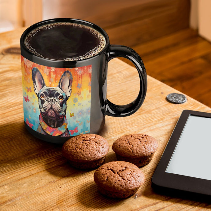 French Bulldog with Butterflies and Flowers Coffee Mug-ONE SIZE-Black-1