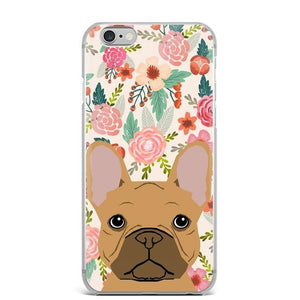 Image of a fawn French Bulldog iphone case in French Bulldog in bloom design