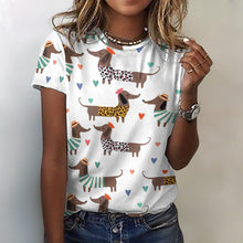 Load image into Gallery viewer, French Dachshunds in Love All Over Print Women&#39;s Cotton T-Shirt - 4 Colors-Apparel-Apparel, Dachshund, Shirt, T Shirt-2XS-White-1