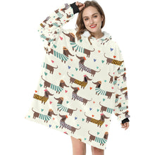 Load image into Gallery viewer, French Dachshunds in Love Blanket Hoodie for Women-Apparel-Apparel, Blankets-10