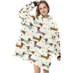 French Dachshunds in Love Blanket Hoodie for Women-Apparel-Apparel, Blankets-10