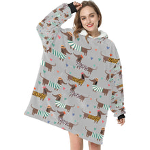 Load image into Gallery viewer, French Dachshunds in Love Blanket Hoodie for Women-Apparel-Apparel, Blankets-14