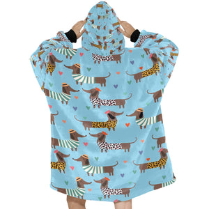 French Dachshunds in Love Blanket Hoodie for Women-Apparel-Apparel, Blankets-7