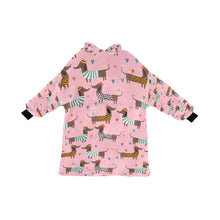 Load image into Gallery viewer, French Dachshunds in Love Blanket Hoodie for Women-Apparel-Apparel, Blankets-Pink-ONE SIZE-1