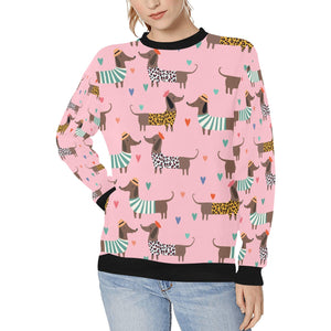 French Dachshunds in Love Women's Sweatshirt-Apparel-Apparel, French Bulldog, Sweatshirt-Pink-XS-2