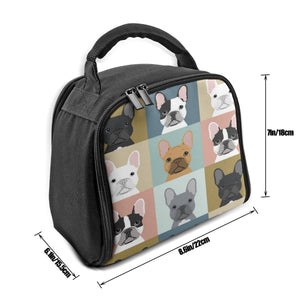 Size image of an insulated frenchie bag featuring French Bulldogs in all colors design