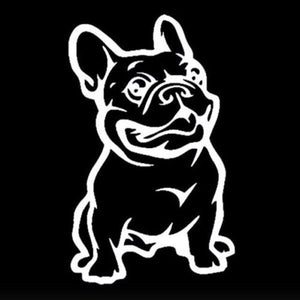 Image of smiling frenchie car decal in white color