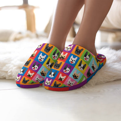 Frenchie Color Parade Women's Cotton Mop Slippers-Footwear-Accessories, French Bulldog, Slippers-5.5-6-1