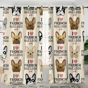 Image of frenchie curtain in i love french bulldogs design