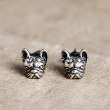 Load image into Gallery viewer, Image of frenchie earrings in a beautiful and lifelike French Bulldog design