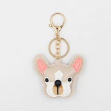 Load image into Gallery viewer, Image of a white color frenchie keychain made of PU leather