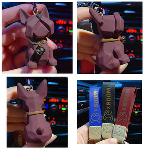 Collage of abstract frenchie keychains
