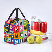 Image of an insulated Frenchie lunch bag in infinite French Bulldog design