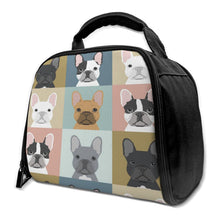 Load image into Gallery viewer, Image of an insulated frenchie lunch bag featuring French Bulldogs in all colors design