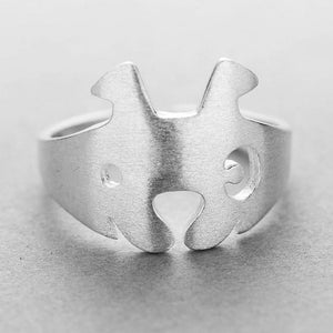 Image of a frenchie ring in a laser-cut shape of an abstract Frenchie