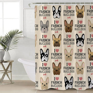 Image of beautiful frenchie shower curtain in i love french bulldog design