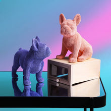 Load image into Gallery viewer, Image of two textured frenchie statues made of resin in the color blue and orange
