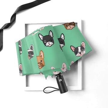 Image of a frenchie umbrella in an automatic push-button open and close mechanism