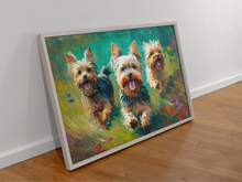 Load image into Gallery viewer, Frolic Fields Yorkie Trio Wall Art Poster-Art-Dog Art, Home Decor, Poster, Yorkshire Terrier-4