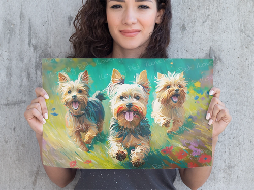 Frolic Fields Yorkie Trio Wall Art Poster-Art-Dog Art, Home Decor, Poster, Yorkshire Terrier-1