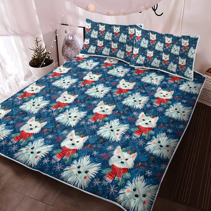 Frosty Whiskers Westie Christmas Quilted Blanket or Bedding Set-Bedding-Bedding, Blankets, Christmas, Home Decor, West Highland Terrier-Twin-Only Quilt-1