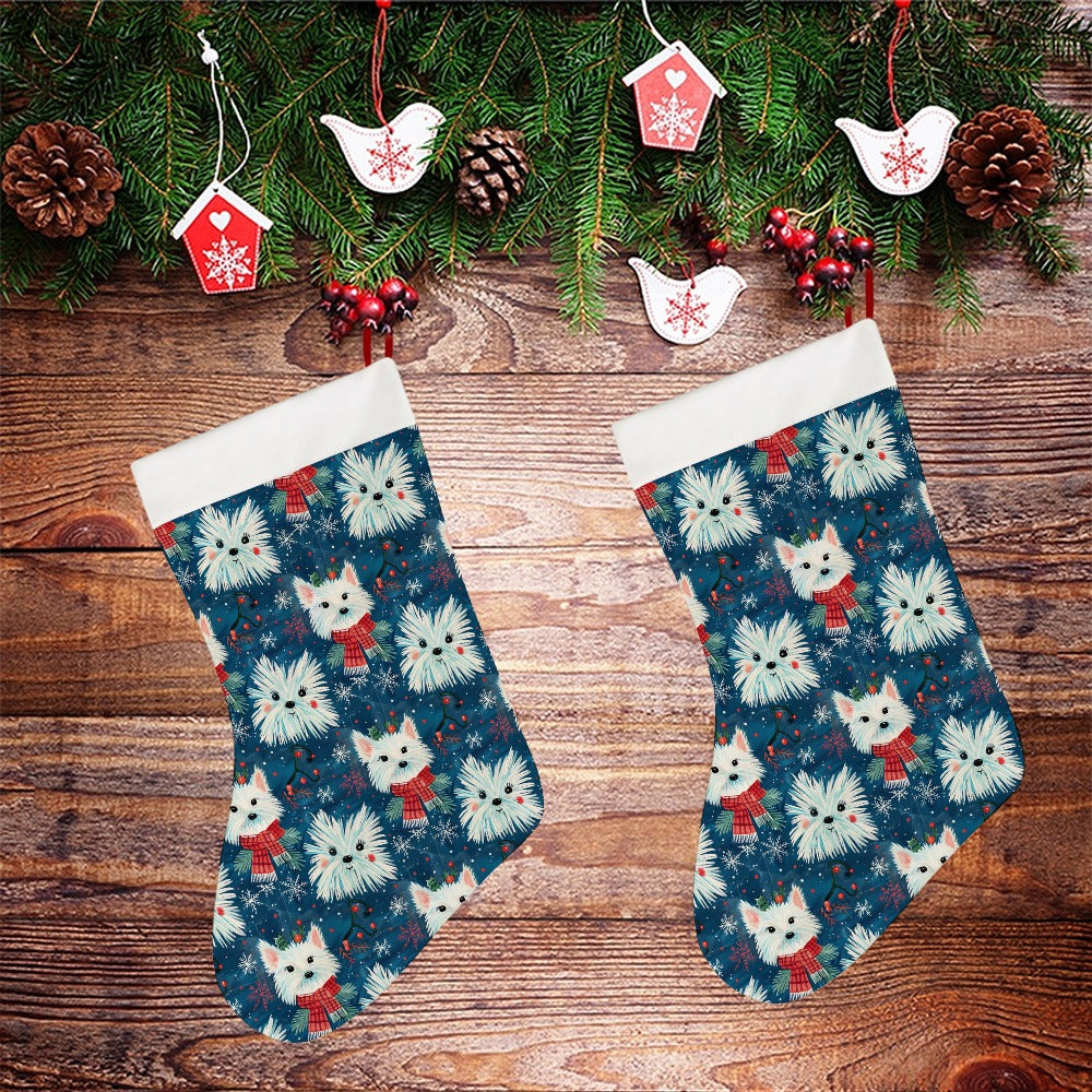 Frosty Whiskers Westie Christmas Stocking-Christmas Ornament-Christmas, Home Decor, West Highland Terrier-26X42CM-White-3