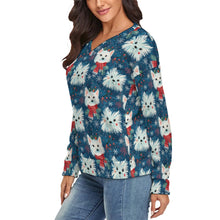 Load image into Gallery viewer, Frosty Whiskers Westie Women's V-Neck Christmas Sweater-Apparel-Apparel,Christmas,Dog Mom Gifts,Sweater,Sweatshirt,West Highland Terrier-3