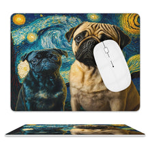 Load image into Gallery viewer, Galaxy Guardians Fawn and Black Pug Leather Mouse Pad-Accessories-Dog Dad Gifts, Dog Mom Gifts, Home Decor, Mouse Pad, Pug - Black-ONE SIZE-White-2