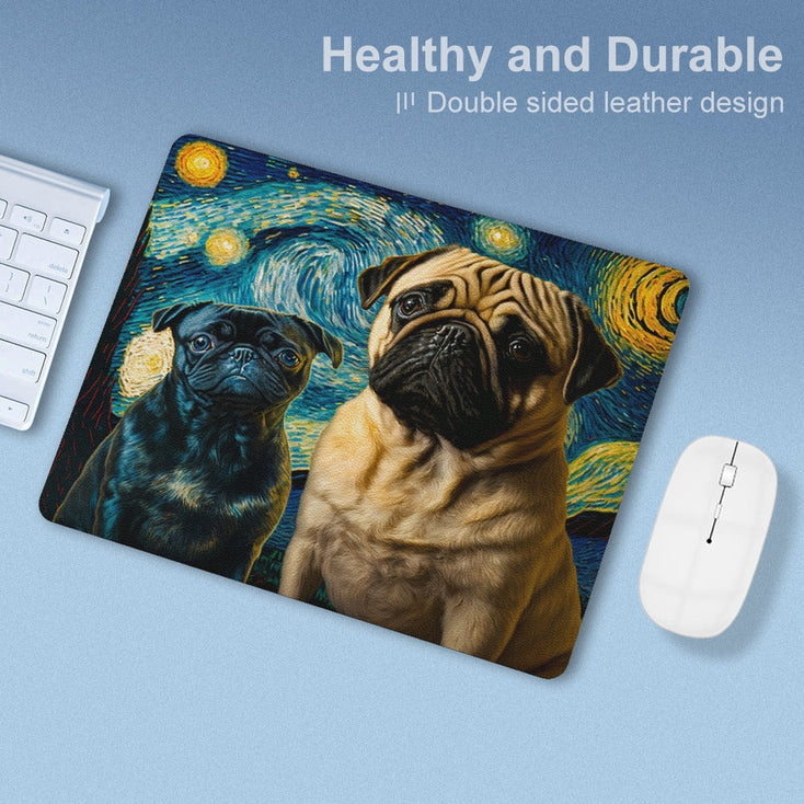Galaxy Guardians Fawn and Black Pug Leather Mouse Pad-Accessories-Dog Dad Gifts, Dog Mom Gifts, Home Decor, Mouse Pad, Pug - Black-ONE SIZE-White-4