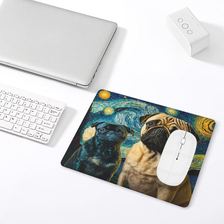 Galaxy Guardians Fawn and Black Pug Leather Mouse Pad-Accessories-Dog Dad Gifts, Dog Mom Gifts, Home Decor, Mouse Pad, Pug - Black-ONE SIZE-White-5